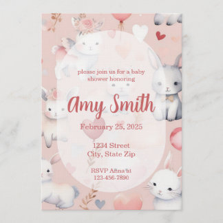Bunny & Lamb Baby Shower Invitation – Watercolor Inbjudningar
