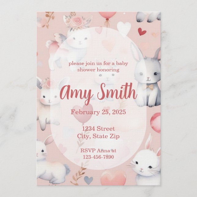 Bunny & Lamb Baby Shower Invitation – Watercolor Inbjudningar (Framsida)