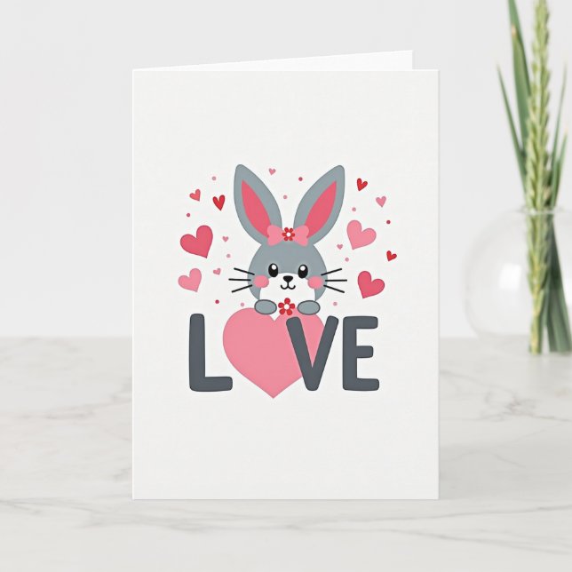 Bunny Love Hearts Valentine Card Kort (Framsida)