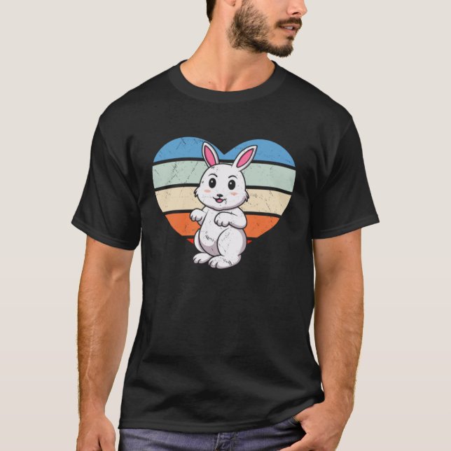 Bunny Love Retro Heart Rabbit T Shirt (Framsida)