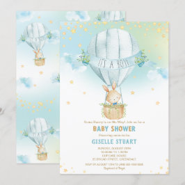 Bunny Luftballong Baby Shower Boy Inbjudningar