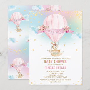 Bunny Luftballong Baby Shower Girl Inbjudningar