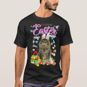 Bunny Maine Coon Cat Glad påsk Eggs T Shirt