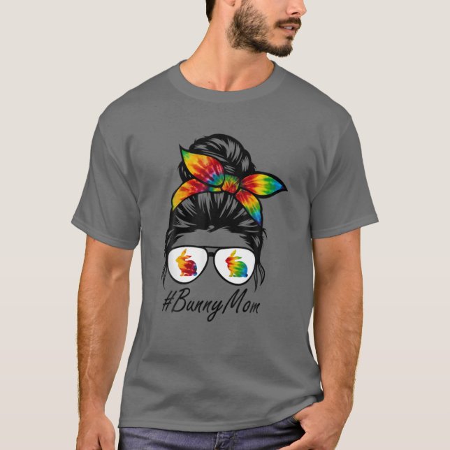 Bunny Mamma Messy Bun Hårsnodd Dye Rabbit Lycklig  T Shirt (Framsida)