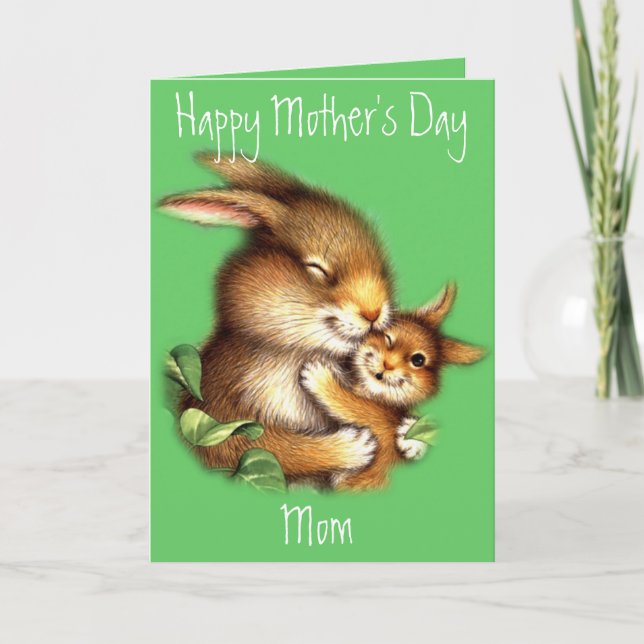 Bunny Mamma och Bunny Child Mors dag Card Kort (Framsida)