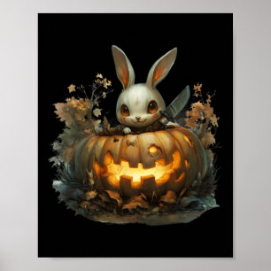 Bunny Mayhem Creepy Halloween Bunny Pumpkin Poster
