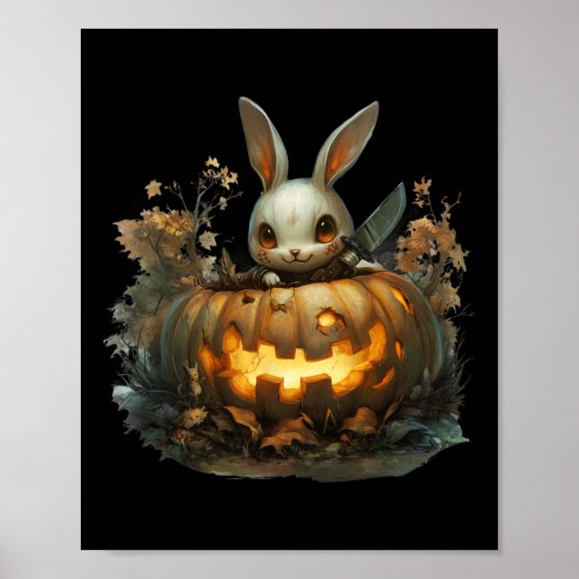 Bunny Mayhem Creepy Halloween Bunny Pumpkin Poster (Framsidan)