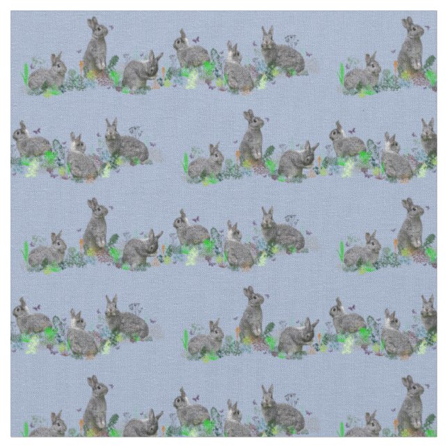 Bunny Meadow Fabric (ljusblå) Tyg (Närbild)