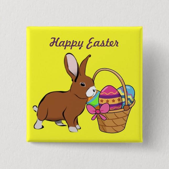 Bunny med Basket-knappstift Knapp (Framsida)