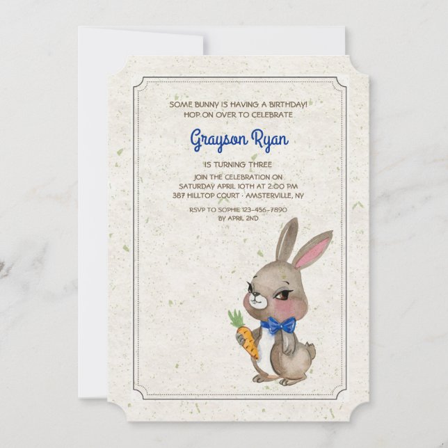 Bunny med blåbötsinbjudan inbjudningar (Framsida)