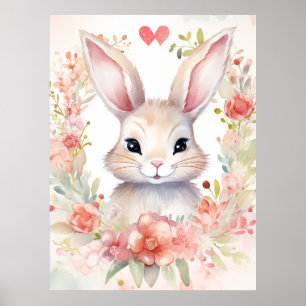 Bunny med blomkrans poster