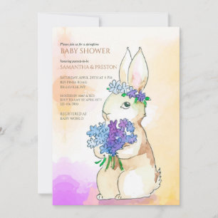 Bunny med blommig inbjudan till Bouquet Baby Showe