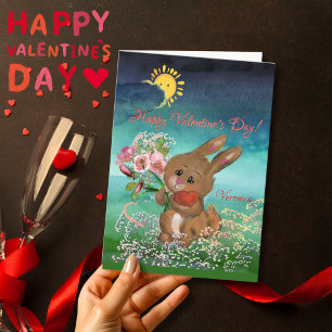 Bunny med blommor Alla hjärtans dagskort Helgkort