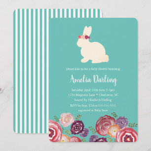 Bunny med Blommor Headband Baby Shower-inbjudan Inbjudningar