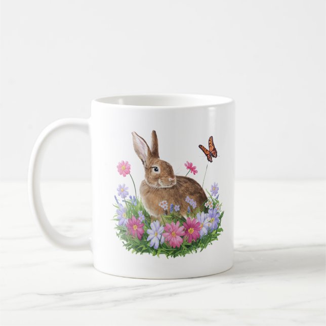 Bunny med Butterfly och Fält i Flowers Kaffemugg (Vänster)