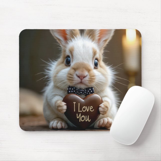 Bunny med choklad Kärlek Heart Musmatta (Med mus)