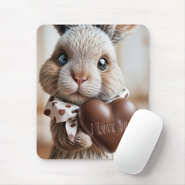 Bunny med choklad Kärlek Heart Musmatta (Med mus)