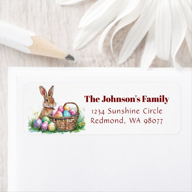 Bunny med dekorativa ägg I blommigt Påsk adress Returadress Etikett (Insitu)
