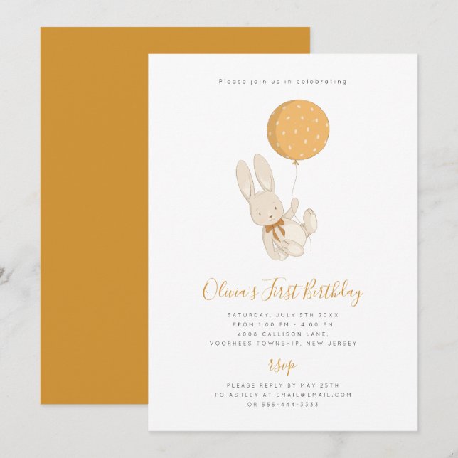 Bunny med en Blegon Birthday-inbjudan Inbjudningar (Fram/baksida)