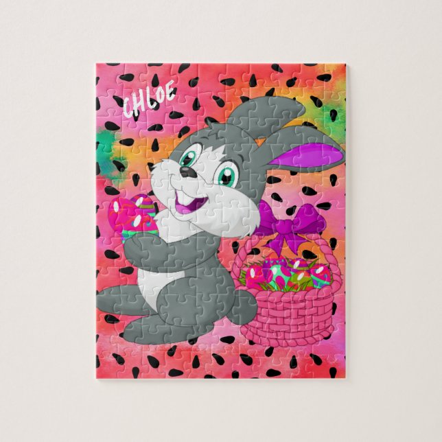 BUNNY MED FÄRGAD ÄGG I BASKET JIGSAW PUZZZLE PUSSEL (Vertikal)