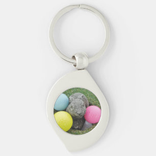 Bunny med färgad golf bollar swirl silverfärgad nyckelring