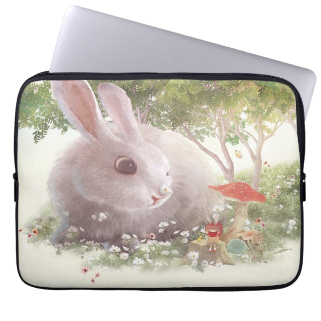 Bunny med Flowers Laptop Fodral (Framsidan)