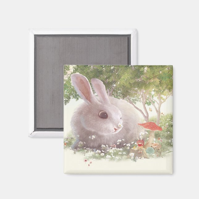 Bunny med Flowers Magnet (Front/Back)