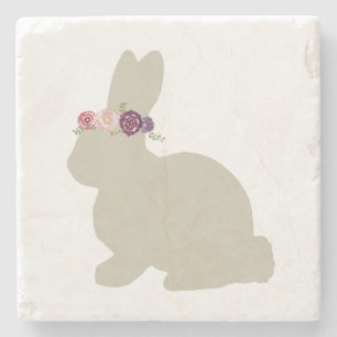 Bunny med Flowers Painting Påsk Stone Underlägg
