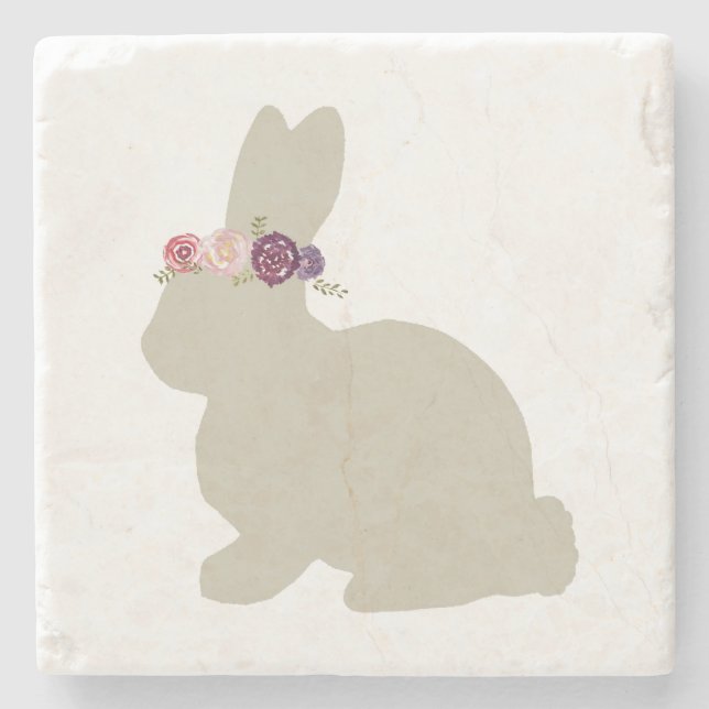 Bunny med Flowers Painting Påsk Stone Underlägg (Framsidan)