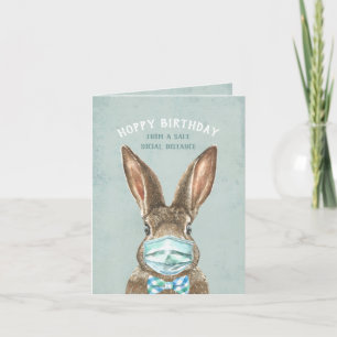 Bunny med Mask Social Avstånd Grattis på födelseda Kort
