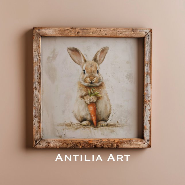 Bunny med morot Painting Whimsical Rabbit Art Poster (Skapare uppladdad)