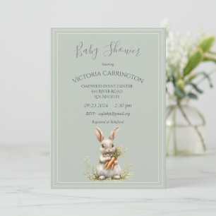 Bunny med morötter och blommor Baby Shower Inbjudningar