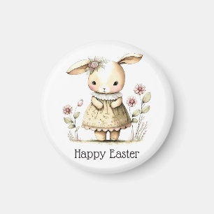 Bunny med rosa blommor söt, viskig Påsk Magnet