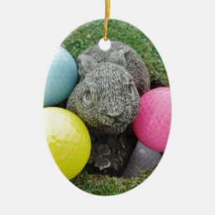 Bunny med rosa blue gult-ägg julgransprydnad keramik