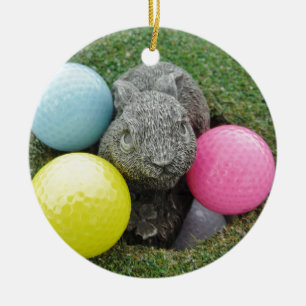 Bunny med rosa blue gult-ägg julgransprydnad keramik
