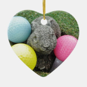 Bunny med rosa blue gult-ägg julgransprydnad keramik
