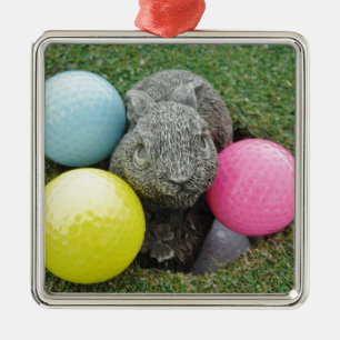 Bunny med rosa blue gult-ägg julgransprydnad metall