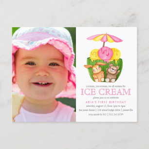 Bunny Nalle Ice Cream Photo Födelsedagsfest Inbjudan Vykort