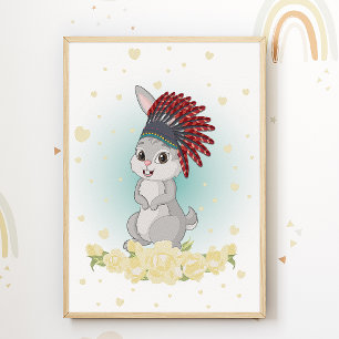 Bunny Native American Nursery Print Kids Room Poster