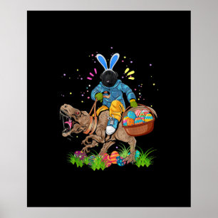 Bunny Newfoundland Hund Riding Dinosaur Påsk Poster