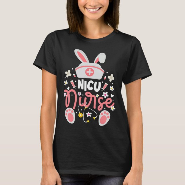 Bunny NICU Nurse Bunny Ears Neonatal Intensive Car T Shirt (Framsida)