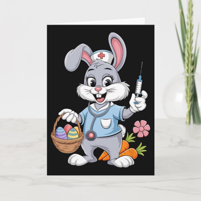 Bunny Nurse Easter Day Stethoscope Rabbit Scrub To Kort (Framsida)