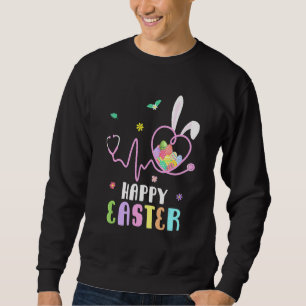 Bunny Nurse Stethoscope Glad påsk Eggs Rabbit N Lång Ärmad Tröja