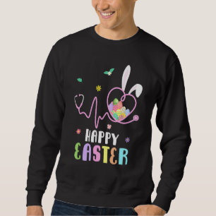 Bunny Nurse Stethoscope Glad påsk Eggs Rabbit N Lång Ärmad Tröja