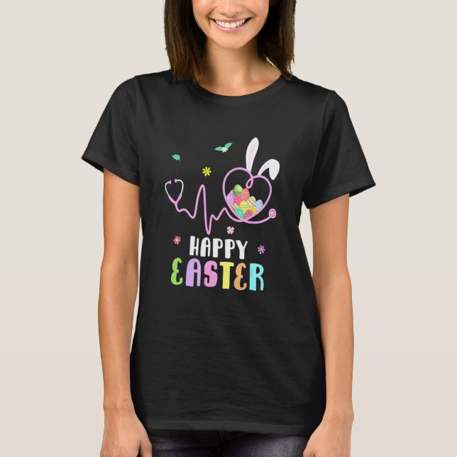 Bunny Nurse Stethoscope Glad påsk Eggs Rabbit N T Shirt (Framsida)
