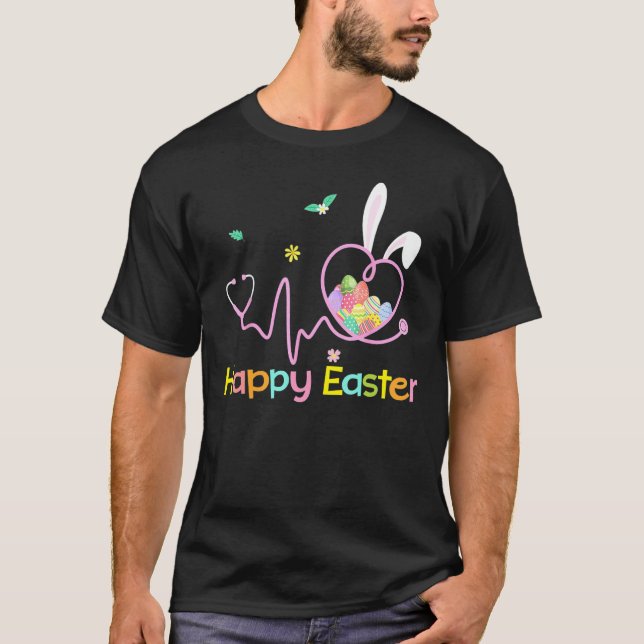 Bunny Nurse Stethoscope Glad påsk Eggs Rabbit N T Shirt (Framsida)