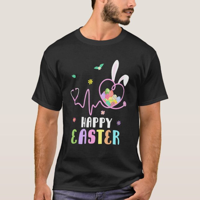 Bunny Nurse Stethoscope Glad påsk Eggs Rabbit N T Shirt (Framsida)