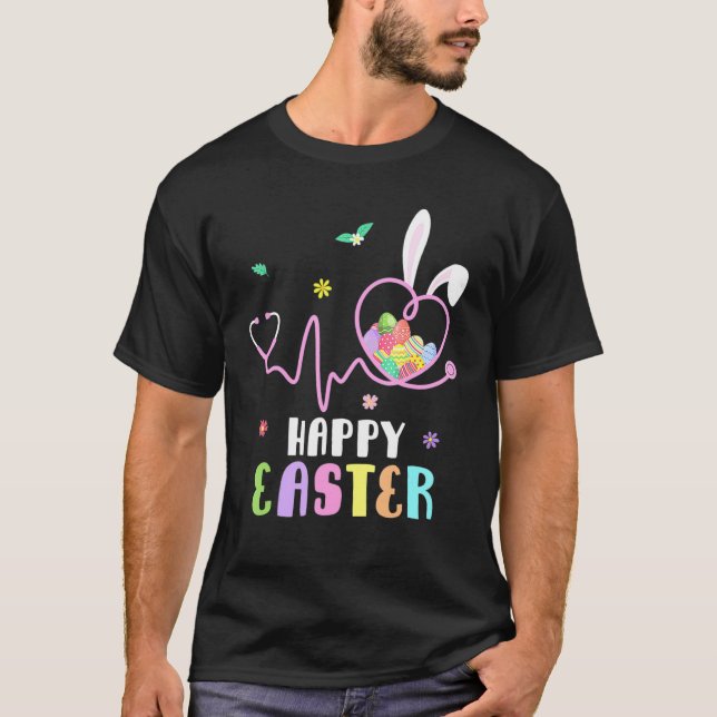 Bunny Nurse Stethoscope Glad påsk Eggs Rabbit N T Shirt (Framsida)