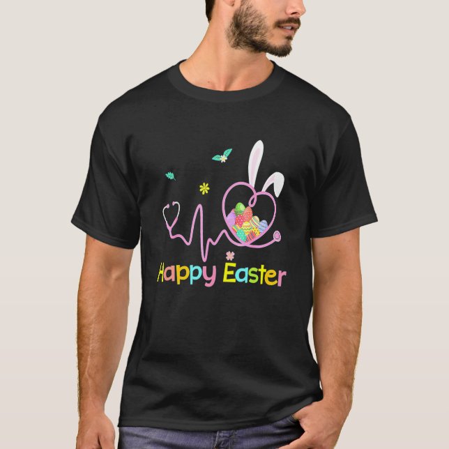 Bunny Nurse Stethoscope Glad påsk Eggs Rabbit N T Shirt (Framsida)