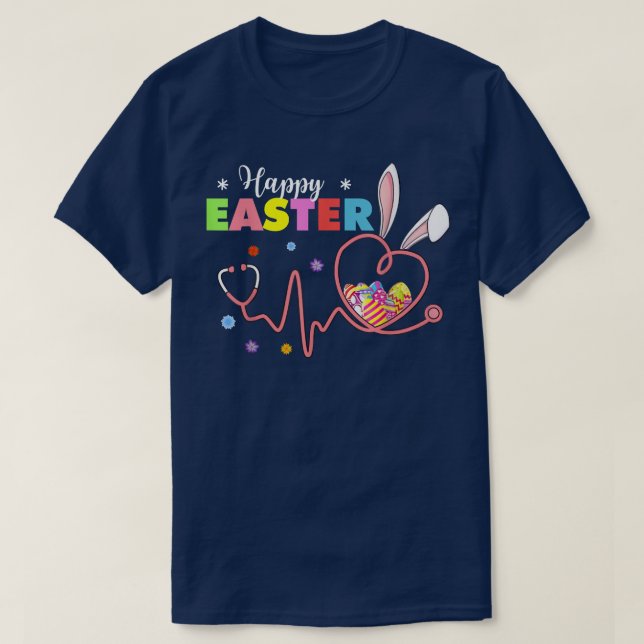 Bunny Nurse Stethoscope Glad påsk Eggs Rabbit N T Shirt (Design framsida)